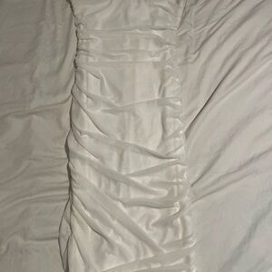 White Midi Dress with Gathered Texture